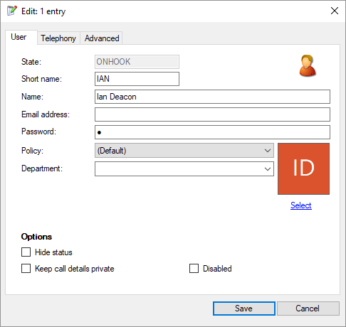 User record - User tab