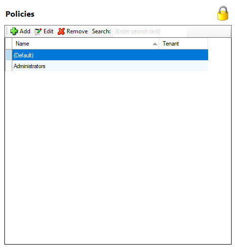 Security policies window