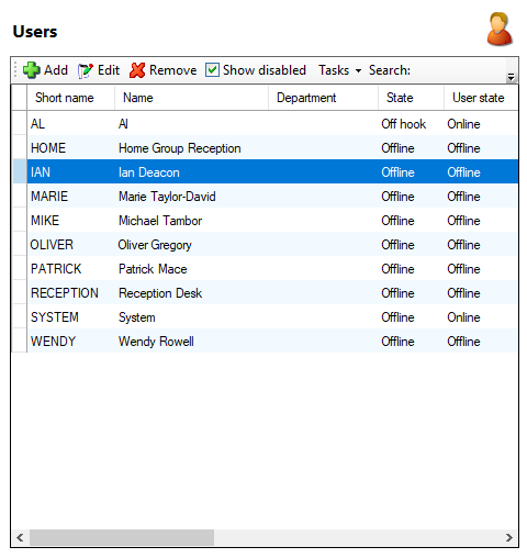 Users window