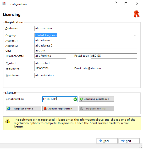 Registration and licensing details